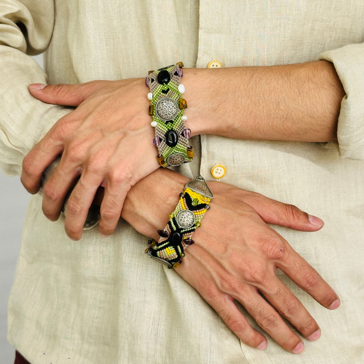 Beaded Boho Power Silver 925 Unisex Bracelet