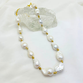 Utipti 18K Gold Plated Silver 925 Baroque Pearl & Diamond Necklace