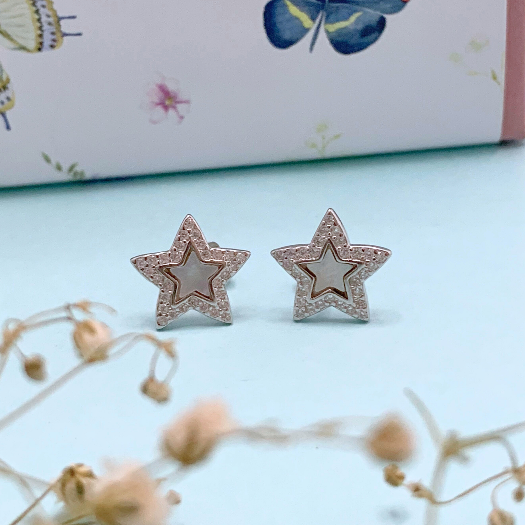 Star Zircon Studded Silver 925 Stud Earrings