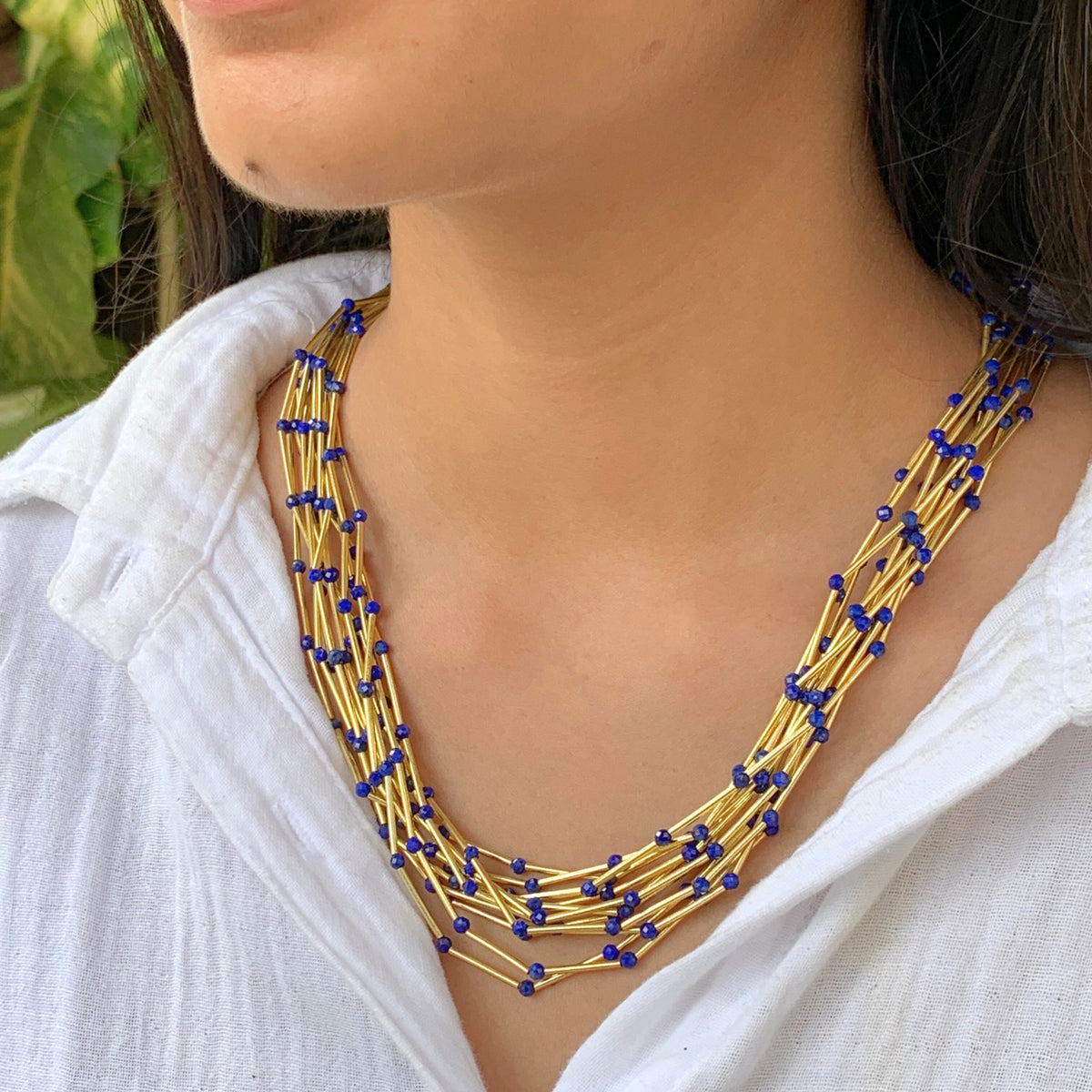 Soha 18K Gold Plated Silver 925 Lapis Necklace