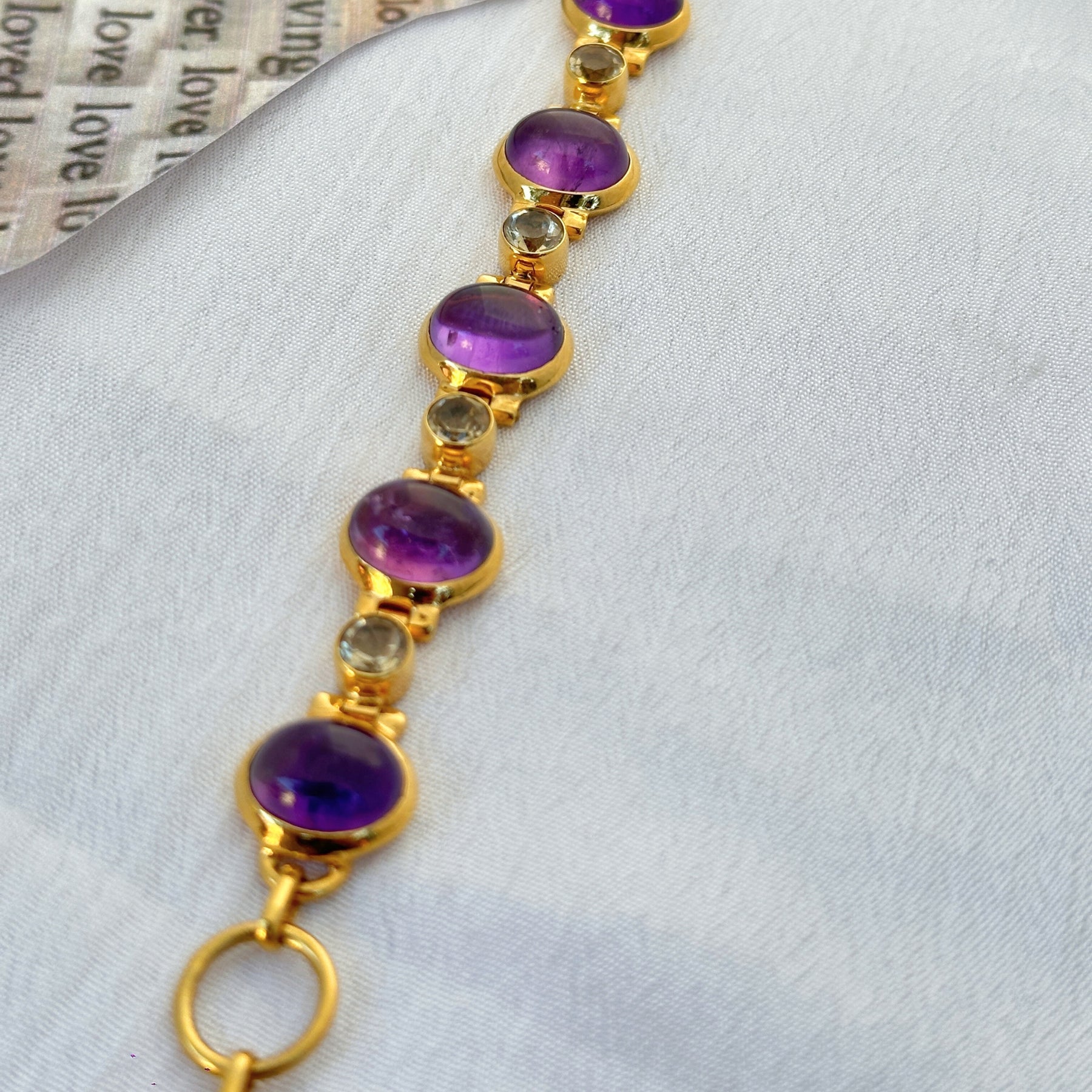 Purp Amethyst Citrine 18K Gold Plated Silver 925 Bracelet