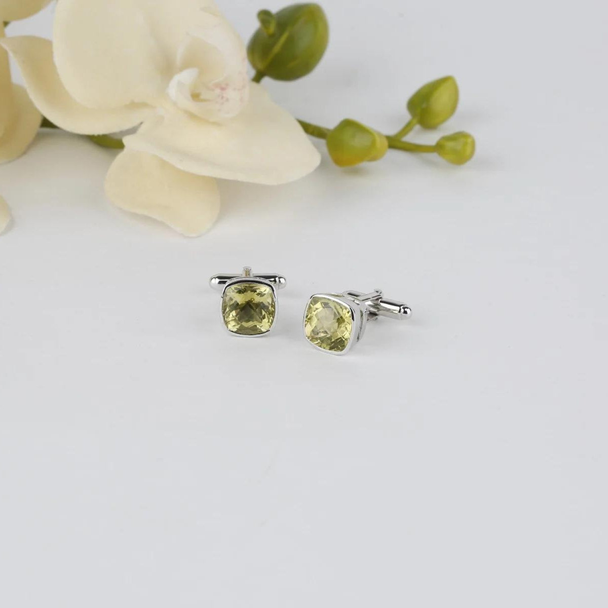 Charming Lemon Quartz Silver Cufflinks