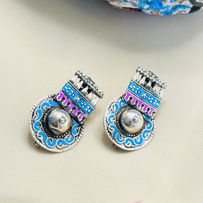 Festive Blue Enamel Silver 925 Earrings