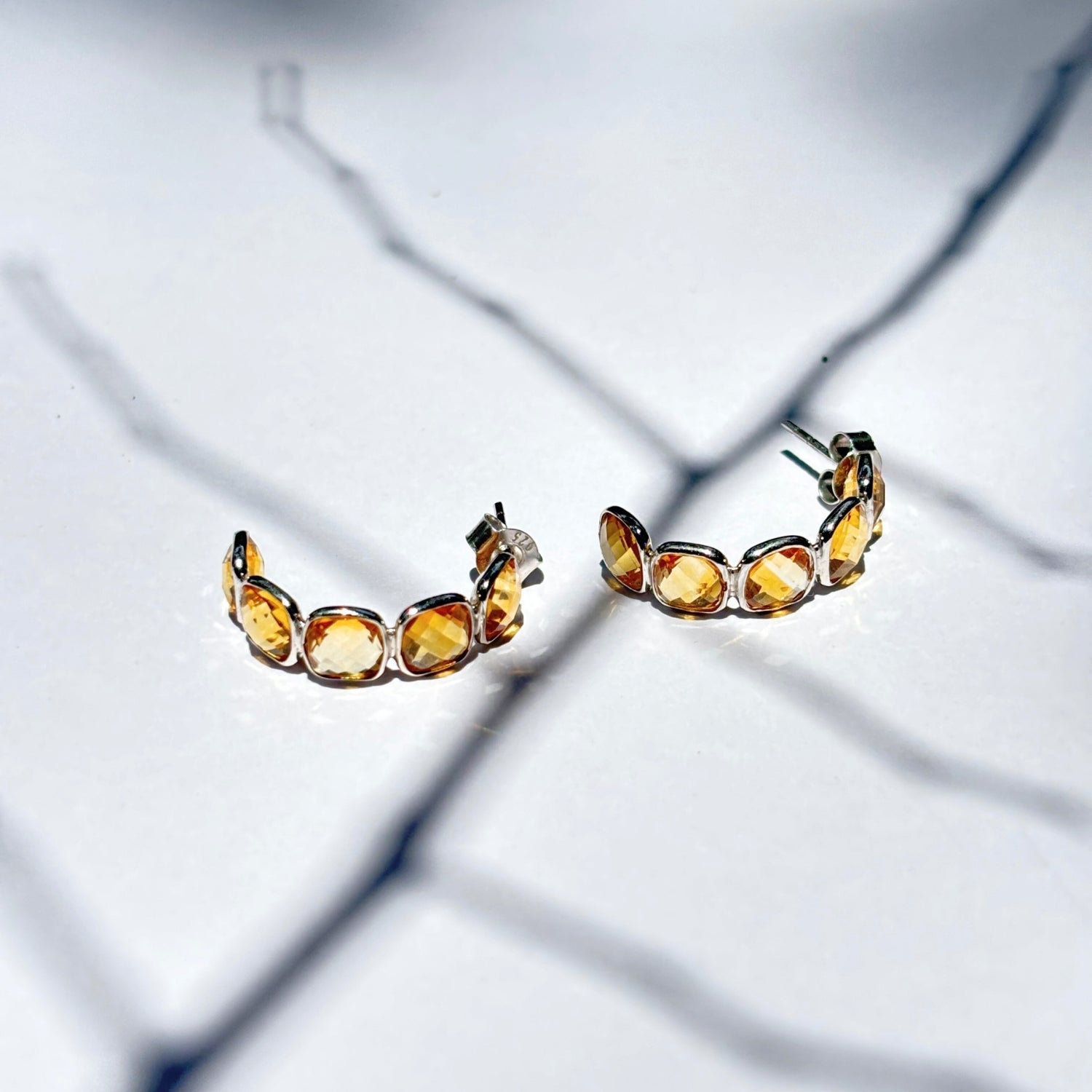 Modern style lightweight earrings Citrine Silver 925 Studs