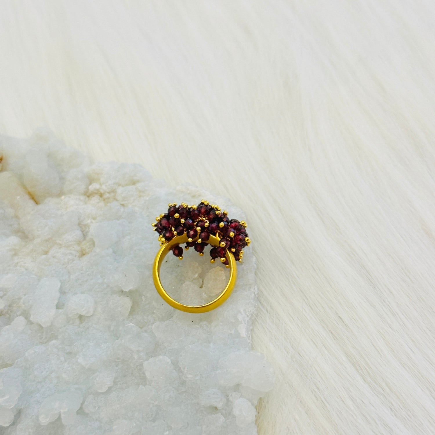 Garnet & Amethyst 18K Gold Plated Silver 925 Beads Ring