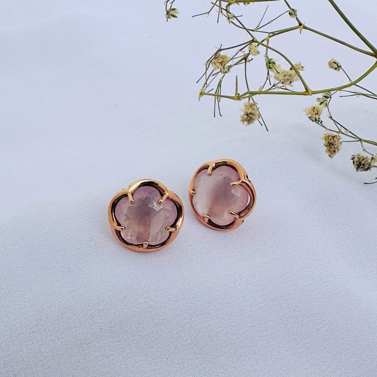 Rose Quartz 14KT Gold Earrings