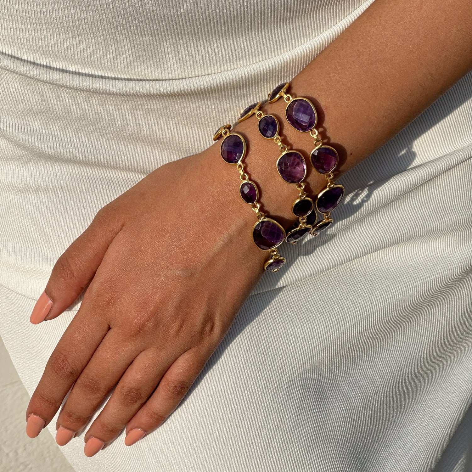 gemstone Amethyst 18k gold plated Silver Bracelet