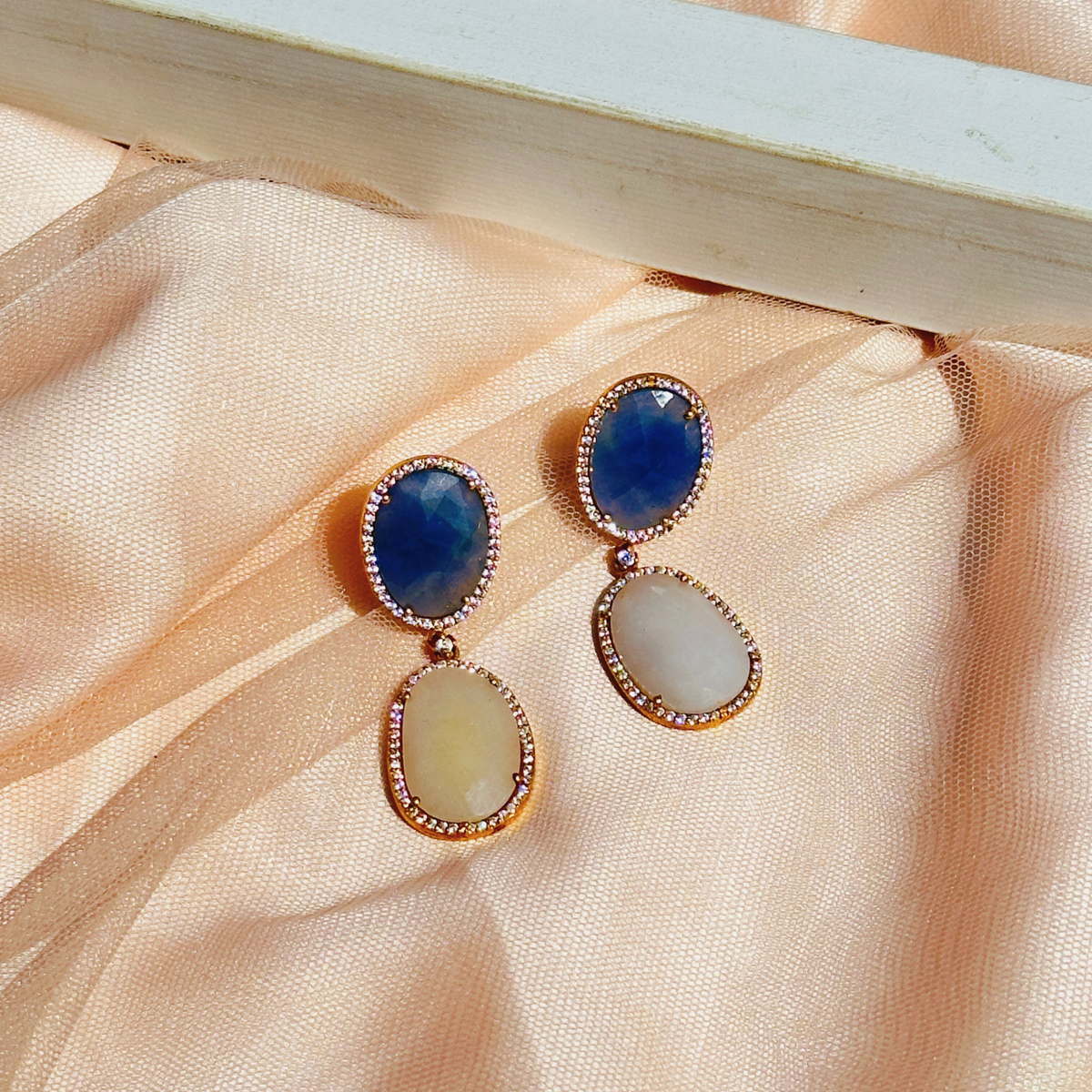 gemstone Sapphire 18K Gold Plated Silver 925 Earrings