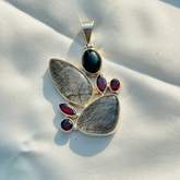 Gemstoone, garnet, Rutile, Multistone Silver 925 Pendant