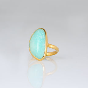 Marine Amazonite 18k Gold Plated Silver 925 Ring