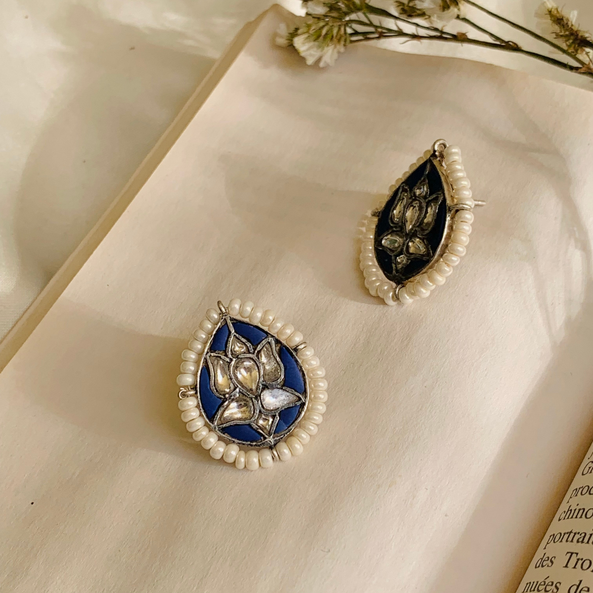 Festive Blue with Pearls Silver 925 stud earrings