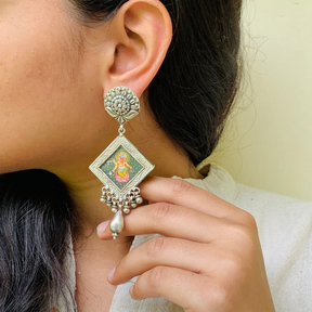Kalaanjali Handpainted Miniature Art Silver Earrings