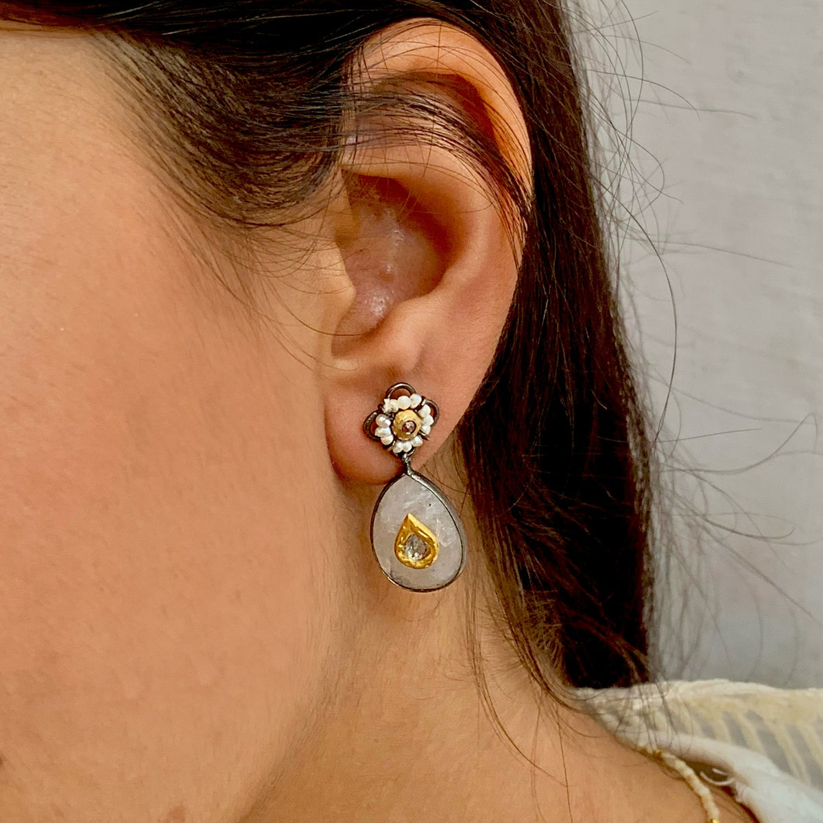 Nasika Pearl & Diamond Earrings