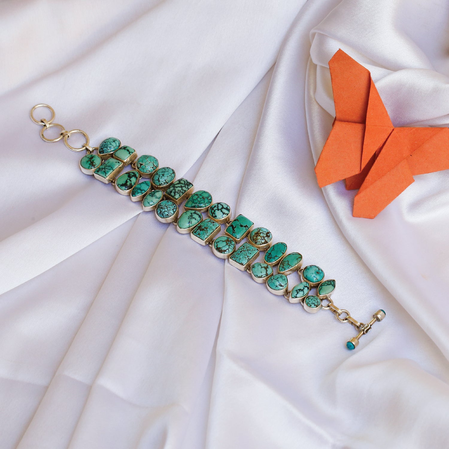 Turquoise & Coral Silver925 Boho Bracelet