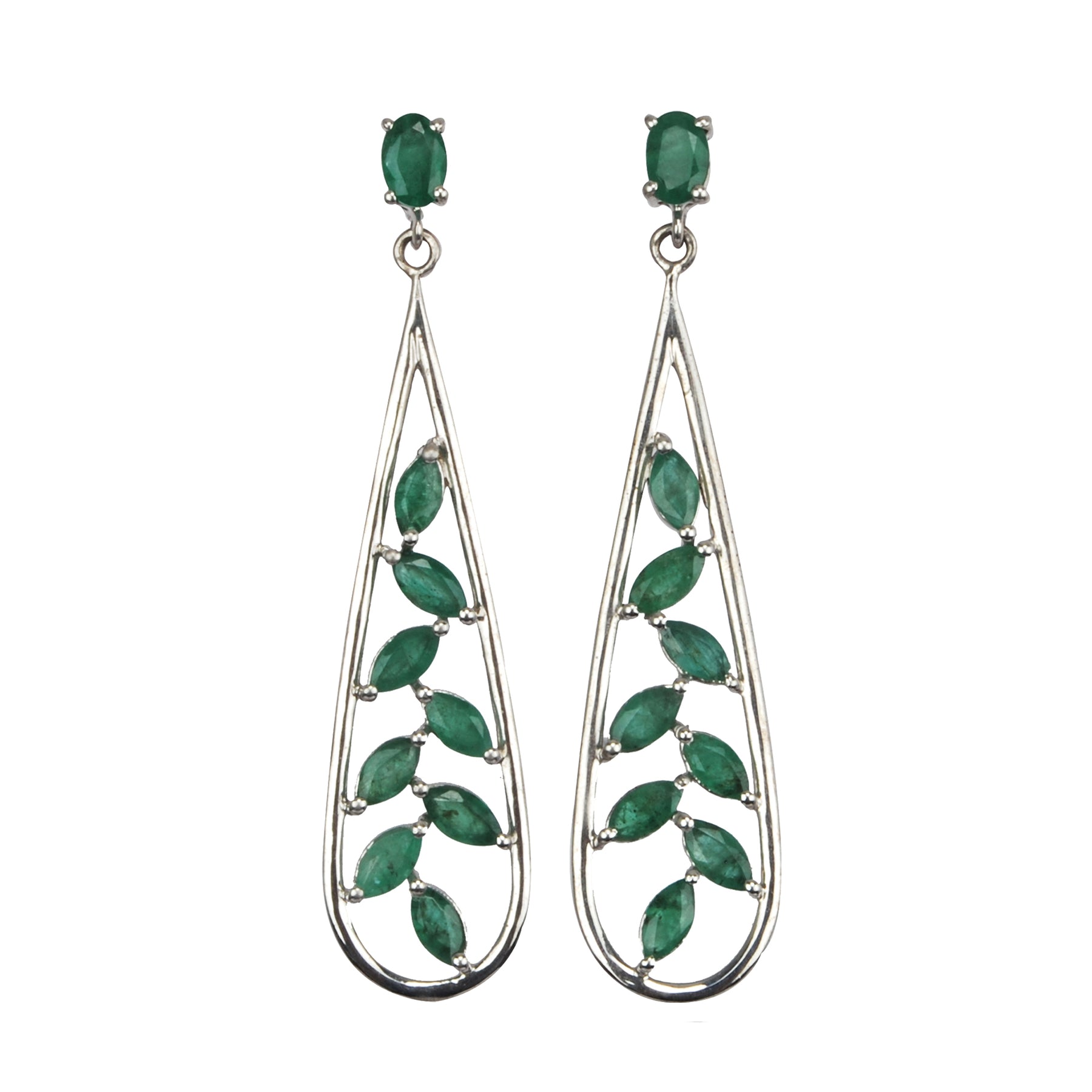 Silver Earrings with Marquise cut Emerald