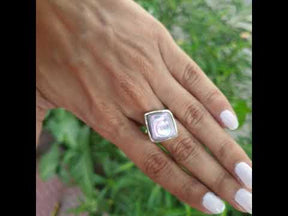 Sterling Silver Square Shape Ring With Abalone Shell