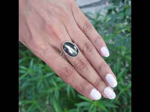 Dainty oval Abalone silver ring