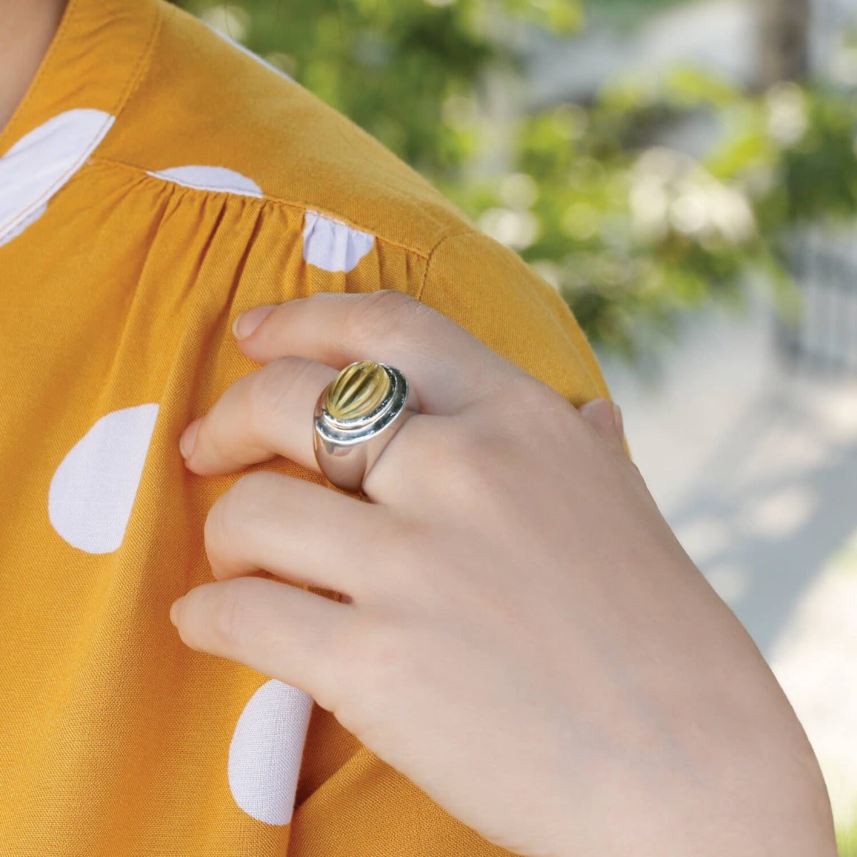 Melon Shaped Lemon Quartz Silver 925 Ring