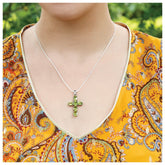 buy silver pendant, sterling silver pendant, buy peridot pendant, peridot jewelry, green pendant, cross pendant