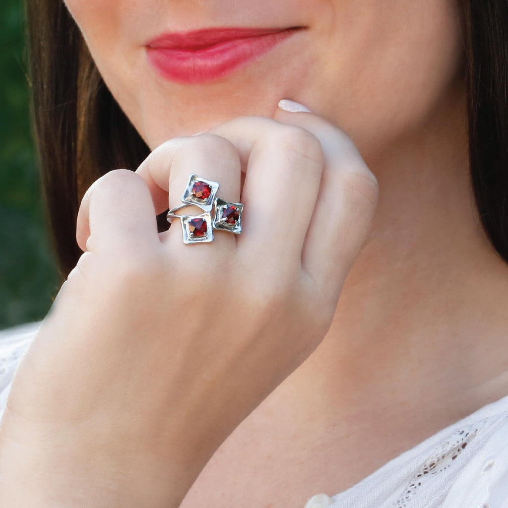 Square on sale garnet ring