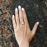 White Abalone square silver ring