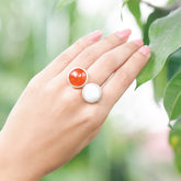 silver ring, sterling silver ring, carnelian ring, carnelian silver ring, orange ring, orange silver ring, silver orange ring, pearl ring, white ring, carnelian & pearl ring, orange & white ring, two stone ring