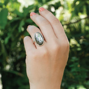 Starry night Abalone sterling silver ring