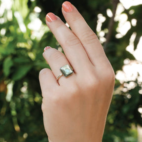 Square Abalone sterling silver ring