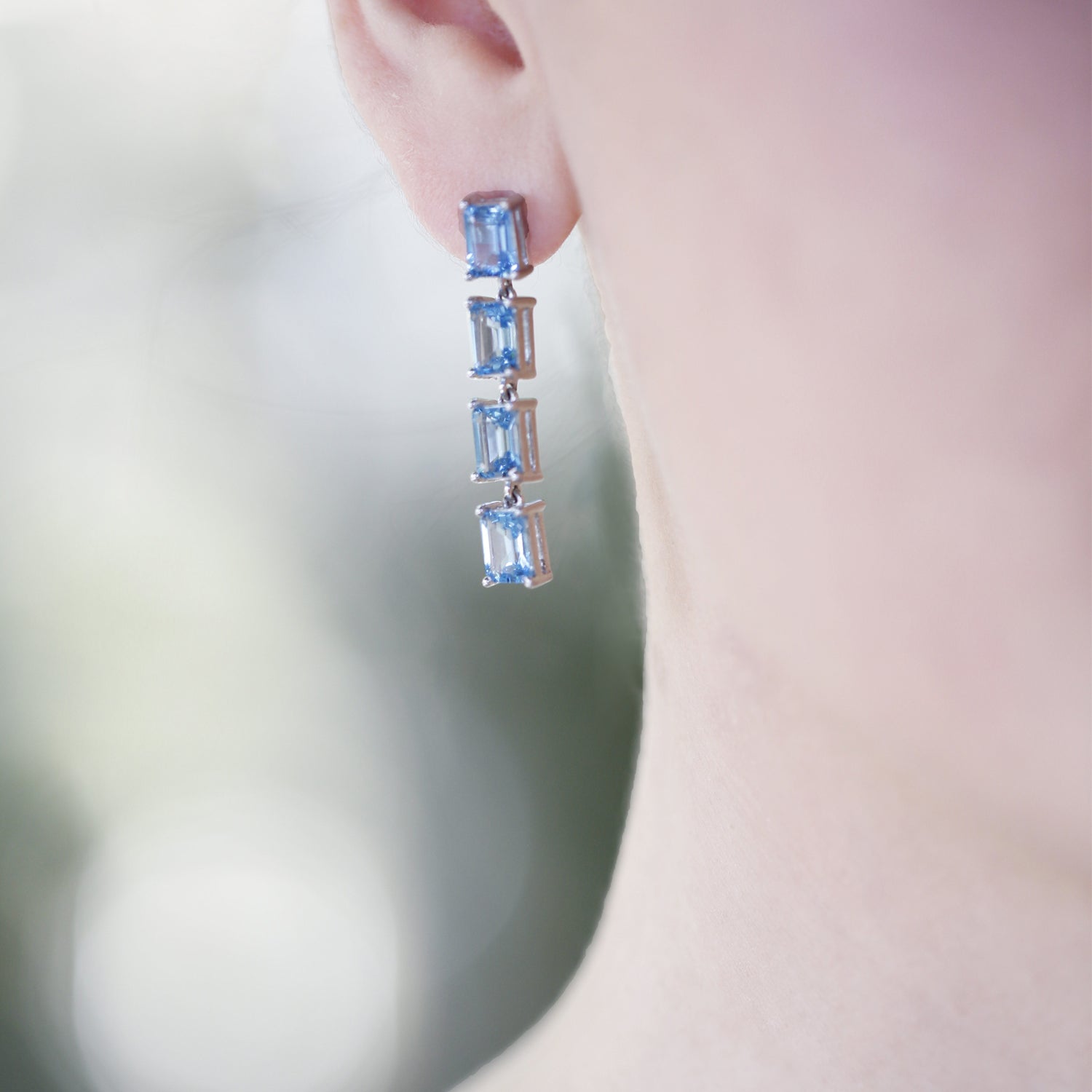 Silver Earrings with Faceted Blue Topaz