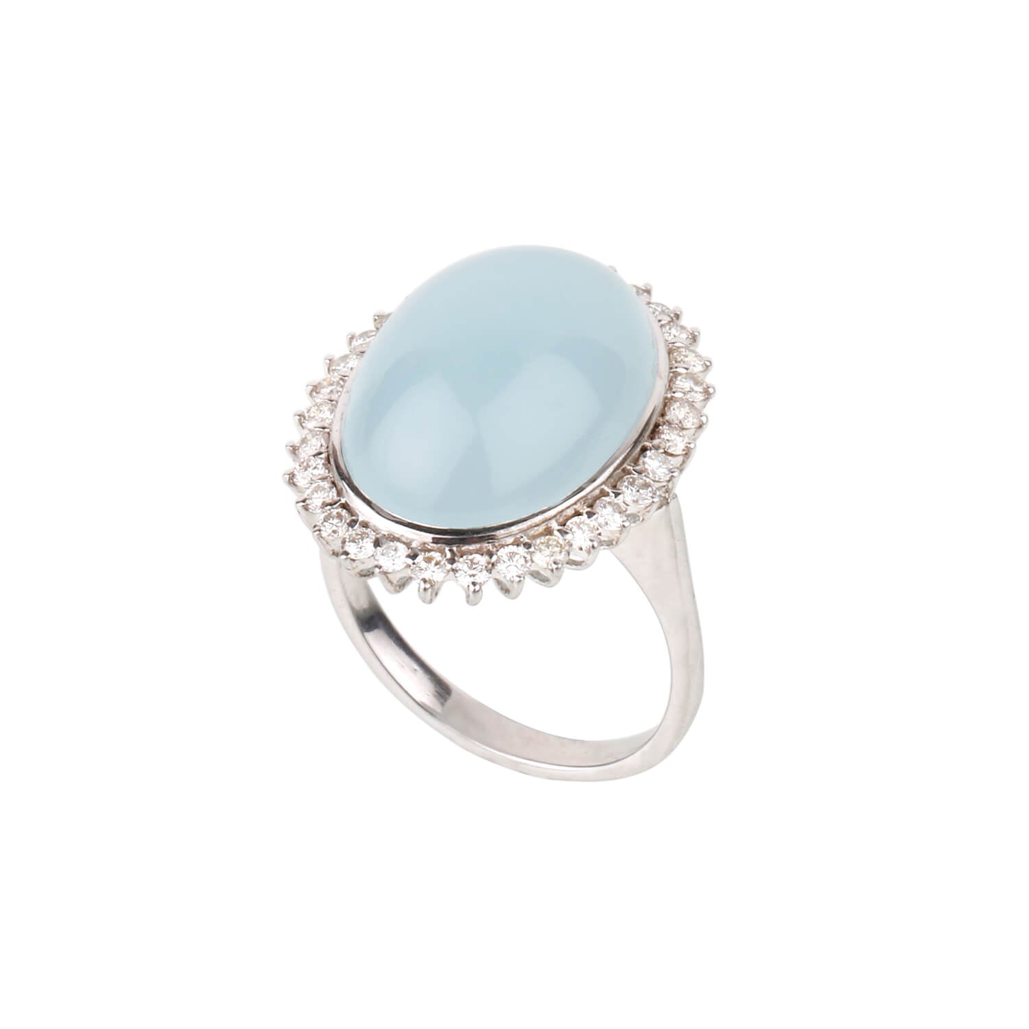 Oval Cabochon Silver 925 Aquamarine with Diamonds Ring