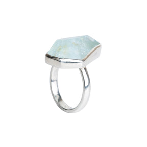 Stunning Aqua pentagon shaped 925 silver Ring