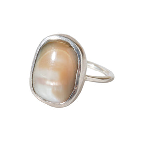 Curved edge Abalone silver ring