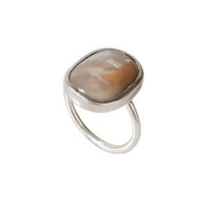 Curved edge Abalone silver ring