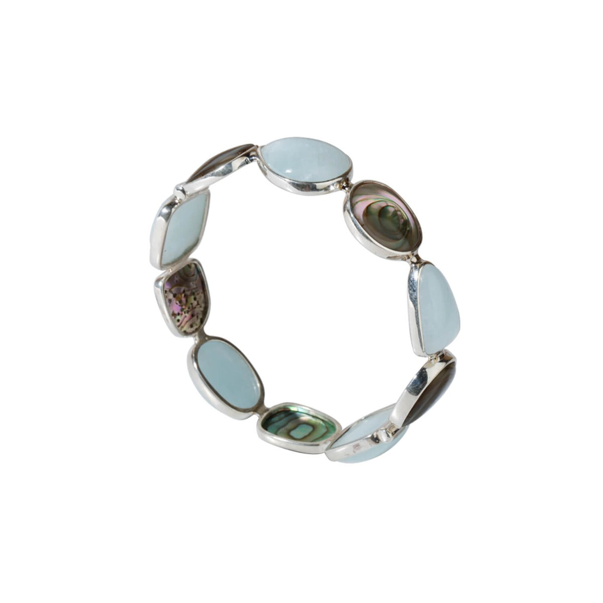 Abalone & aquamarine openable 925 Silver bangle