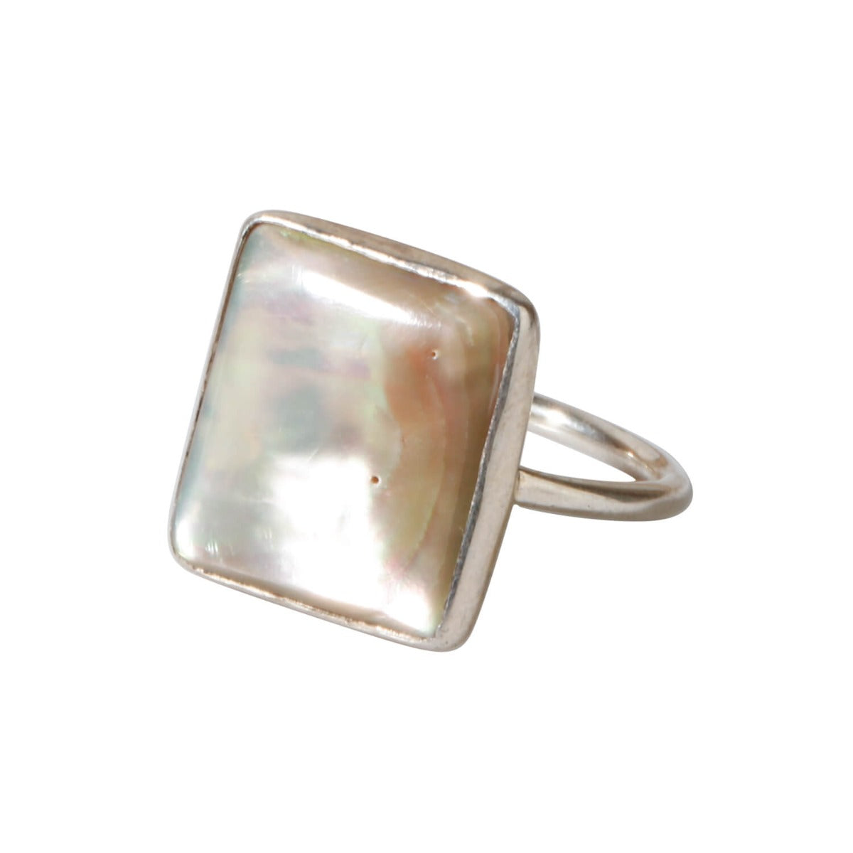 White Abalone square silver ring