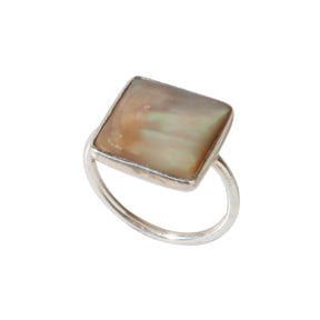 White Abalone square silver ring