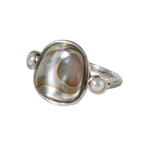 Iridescent Abalone Ring with pearl endings