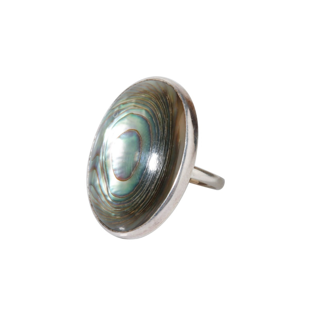 Round abalone sterling silver ring