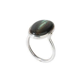 Dainty oval Abalone silver ring