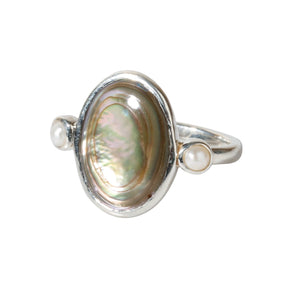 Bezel set abalone & pearl silver ring