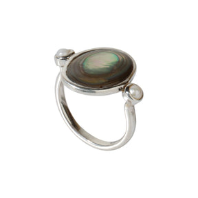 Bezel set abalone & pearl silver ring