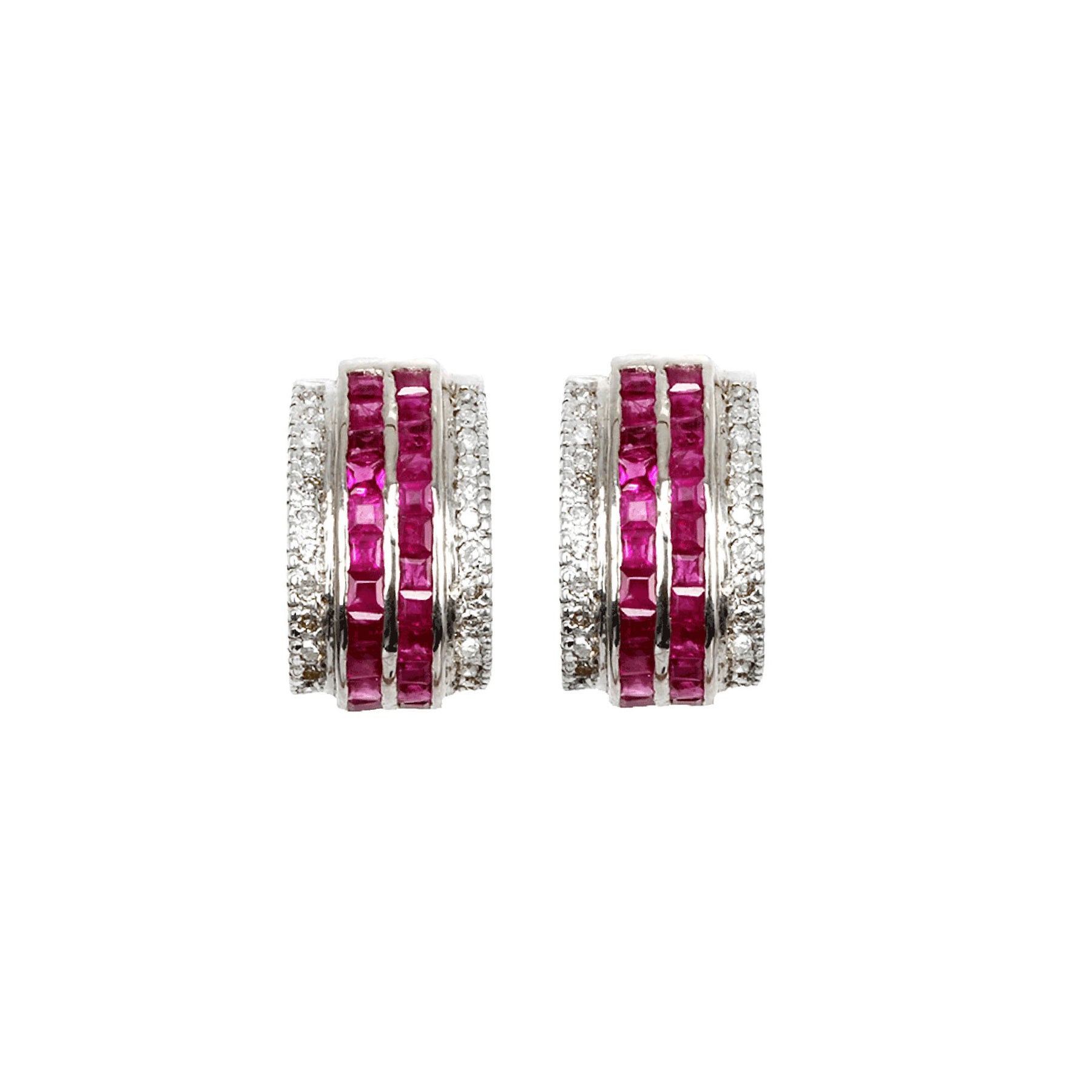 Silver Earrings with Ruby and Diamond Rectangle
