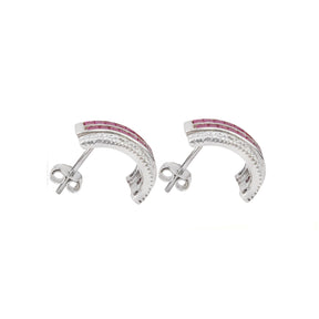 silver long ear studs with rubies and diamonds