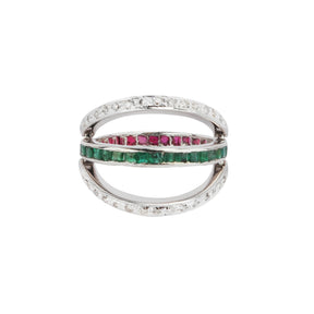 silver ruby and emerald changeable ring 